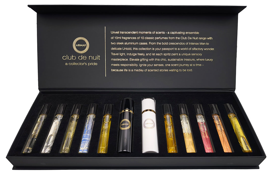 Armaf Club de Nuit EDP Geschenkset Set 10 ml Intense Man + 10 ml Sillage + 10 ml Urban Man Elixir + 10 ml Iconic + 10 ml Man + 10 ml Intense Woman + 10 ml Milestone + 10 ml Untold + 10 ml Woman + 10 ml Imperiale