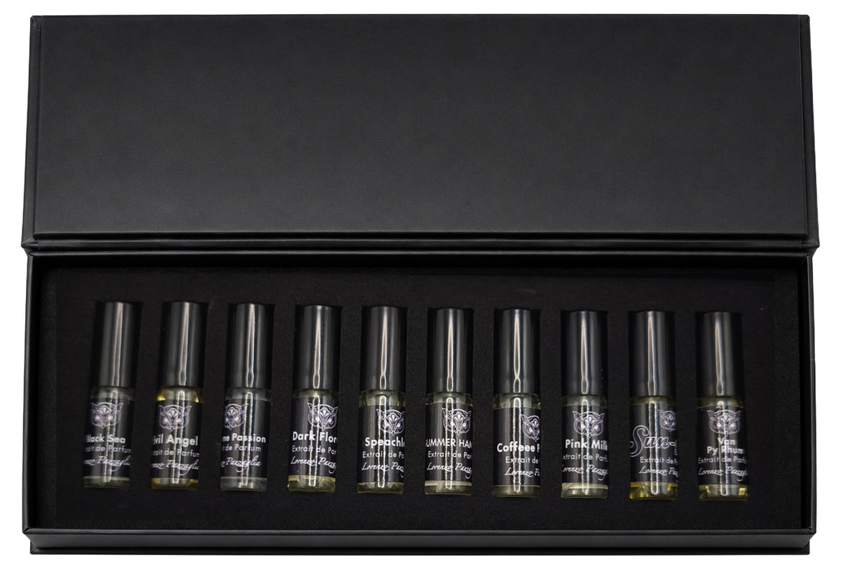 Lorenzo Pazzaglia Discovery Extrait de Parfum Geschenkset Set 1 ml Evil Angel + 1 ml Van Py Rhum + 1 ml Cherry Ink + 1 ml Extreme Passion + 1 ml Esco Pazzo + 1 ml Van Exstasyx + 1 ml Black Sea + 1 ml Carbonara + 1 ml Summer Hammer + 1 ml Sun-Gria