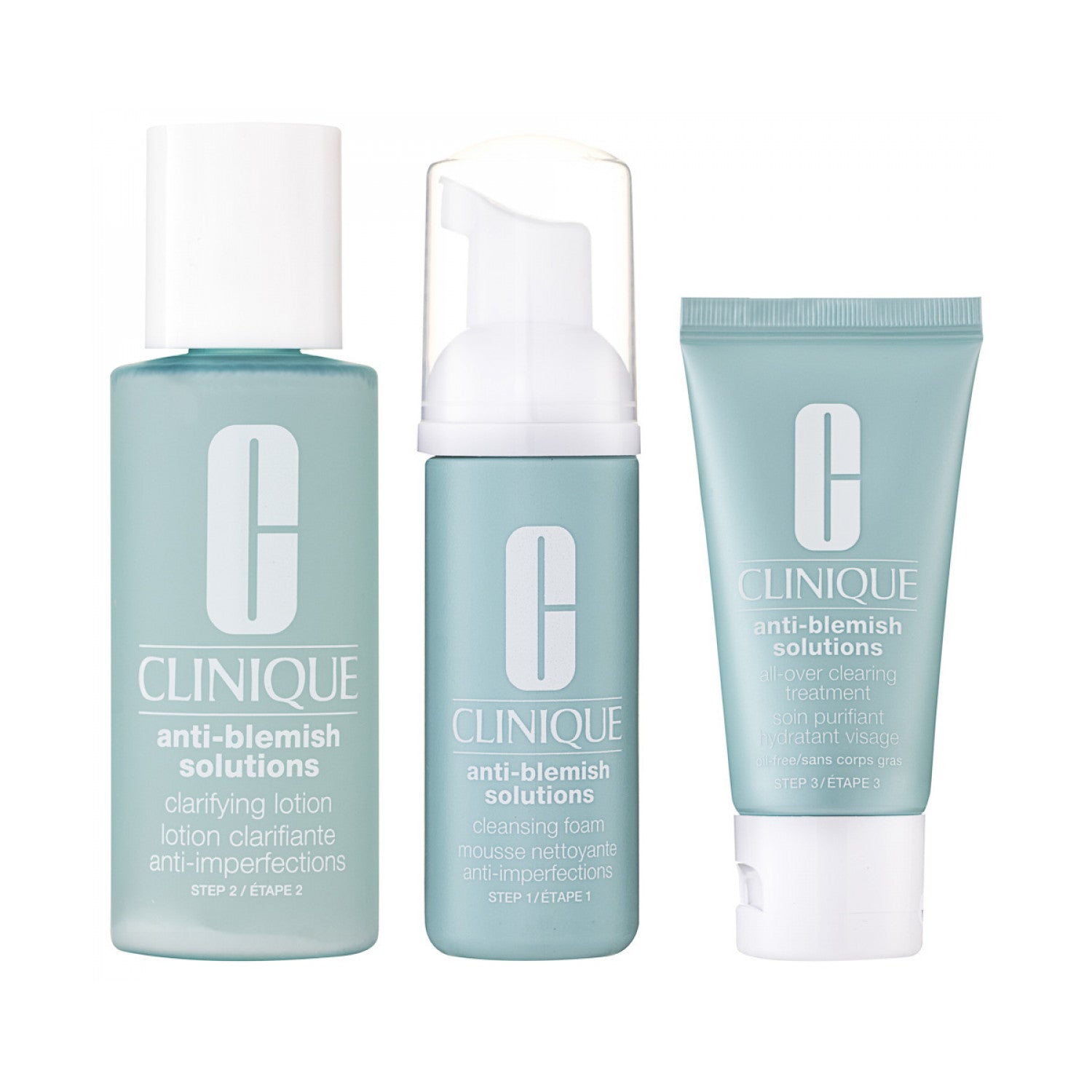 Clinique Anti-Blemish Solutions 3-Phasen Systempflege Geschenkset 50 ml Cleansing Foam + 100 ml Clarifying Lotion + 30 ml Clearing Moisturizer
