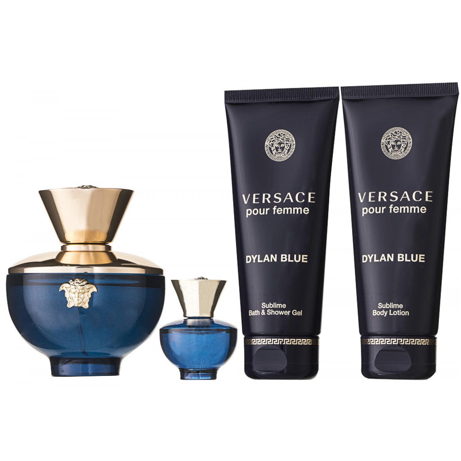 Versace Dylan Blue Pour Femme Eau de Parfum Set 100 ml + 5 ml + 100 ml Duschgel + 100 ml Körperlotion