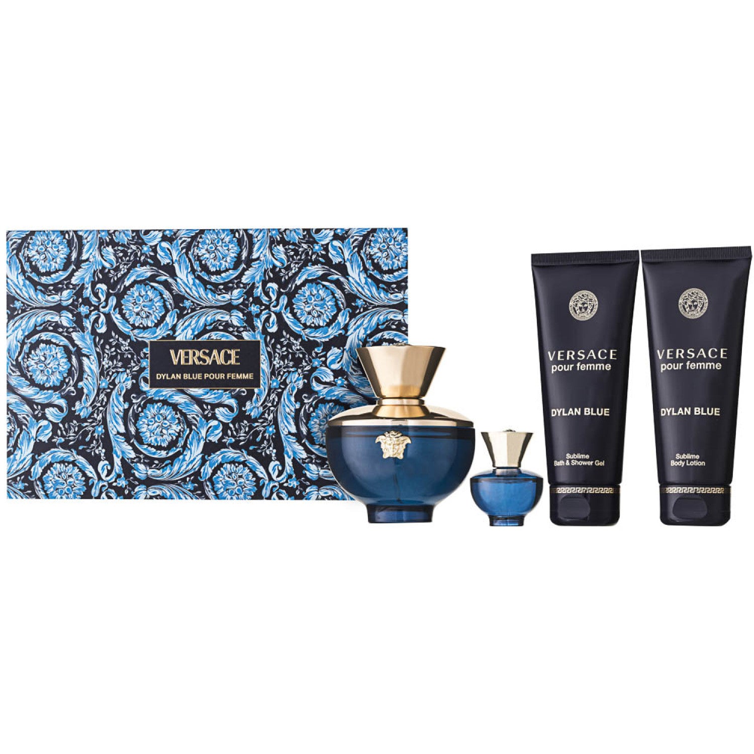 Versace Dylan Blue Pour Femme Eau de Parfum Set 100 ml + 5 ml + 100 ml Duschgel + 100 ml Körperlotion
