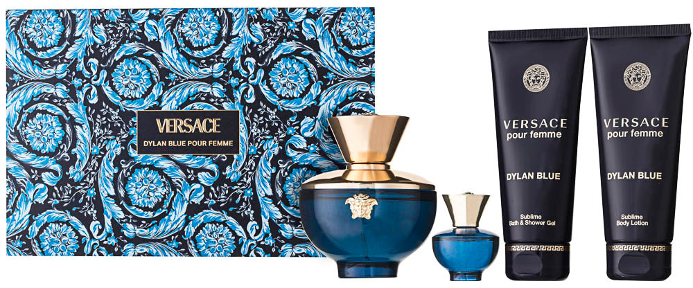 Versace Dylan Blue Pour Femme Eau de Parfum Set 100 ml + 5 ml + 100 ml Duschgel + 100 ml Körperlotion