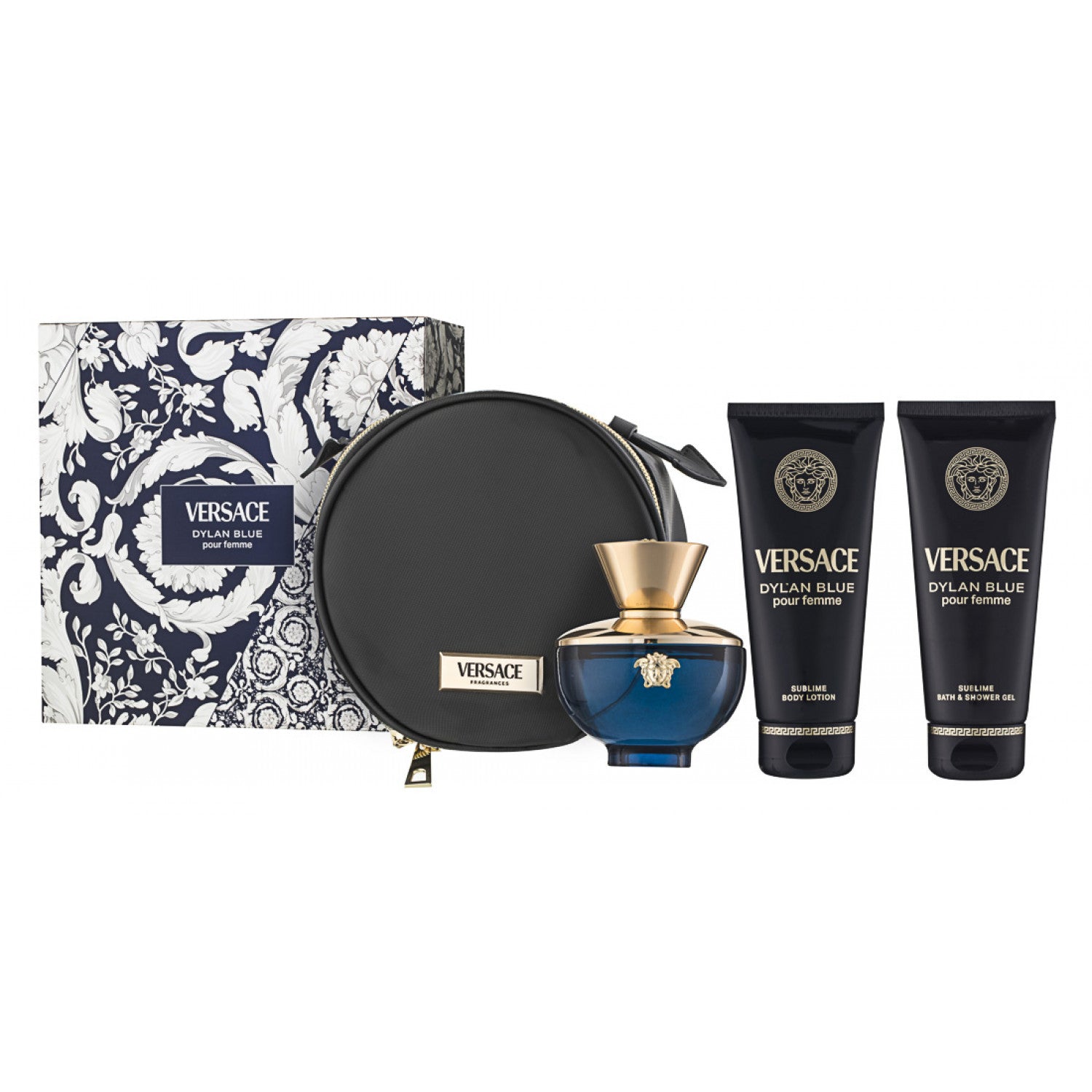 Versace Dylan Blue Pour Femme Eau de Parfum Set 100 ml + 100 ml Duschgel + 100 ml Körperlotion + Tasche