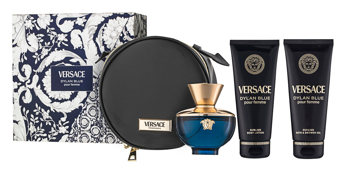 Versace Dylan Blue Pour Femme Eau de Parfum Set 100 ml + 100 ml Duschgel + 100 ml Körperlotion + Tasche