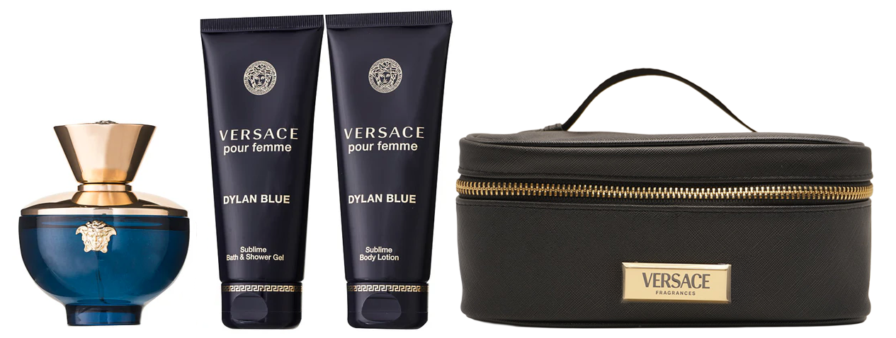 Versace Dylan Blue Pour Femme Eau de Parfum Set 100 ml + 100 ml Duschgel + 100 ml Körperlotion + Tasche