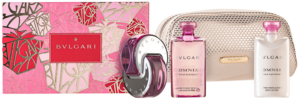 Bvlgari Omnia Pink Sapphire EDT Geschenkset  EDT 65 ml + 75 ml Körperlotion + 75 ml Duschgel + Pouch
