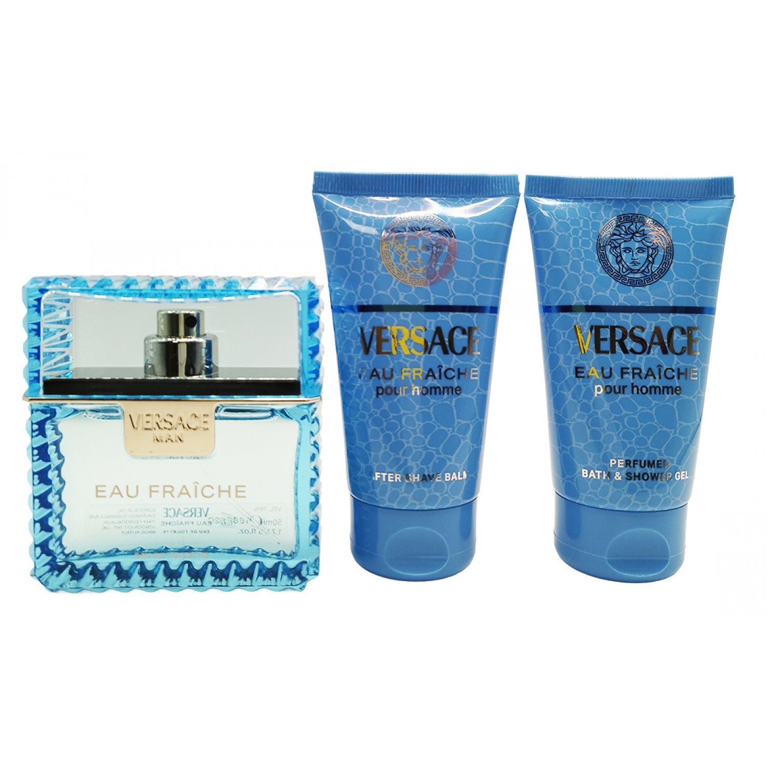 Versace Man Eau Fraiche Eau de Toilette Set 100 ml + 50 ml Duschgel + 50 ml After Shave Balsam + Geldbörse