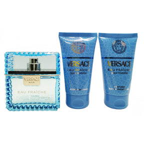 Versace Man Eau Fraiche Eau de Toilette Set 100 ml + 50 ml Duschgel + 50 ml After Shave Balsam + Geldbörse