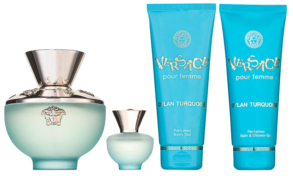 Versace Dylan Turquoise Eau de Toilette Set 100 ml + 5 ml + 100 ml Körperlotion + 100 ml Duschgel