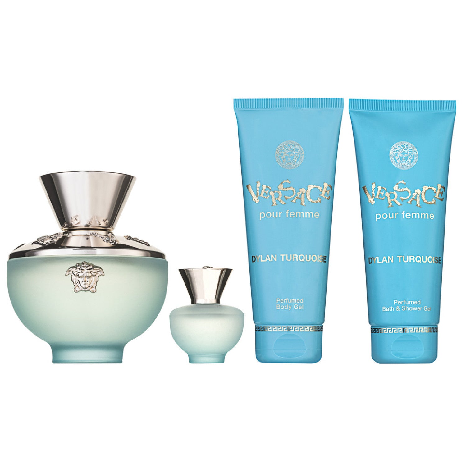 Versace Dylan Turquoise Eau de Toilette Set 100 ml + 5 ml + 100 ml Körperlotion + 100 ml Duschgel