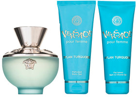 Versace Dylan Turquoise Eau de Toilette Set 100 ml + 100 ml Körperlotion + 100 ml Duschgel + Tasche