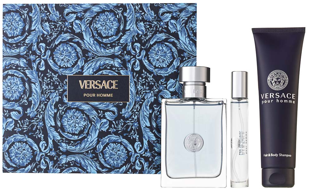 Versace Pour Homme Eau de Toilette Set 100 ml + 10 ml + 150 ml Haar & Körper Shampoo
