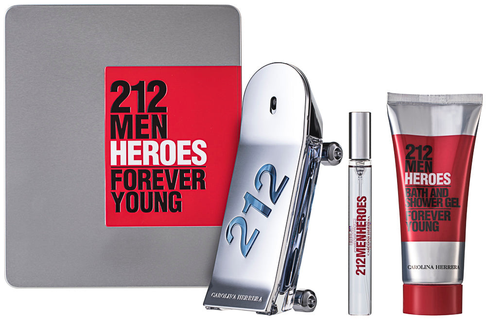 Carolina Herrera 212 Men Heroes Forever Young EDT Geschenkset EDT 90 ml + EDT 10 ml + 100 ml Körperlotion 