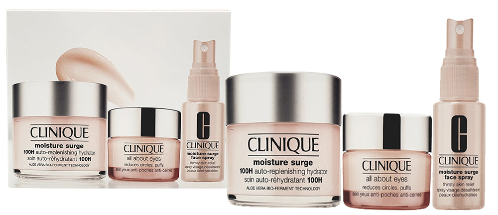 Clinique Moisture Surge 100-Hour Auto-Replenishing Hydrator Set 125 ml Hydrator + 15 ml Eye Serum + 30 ml Face Spray