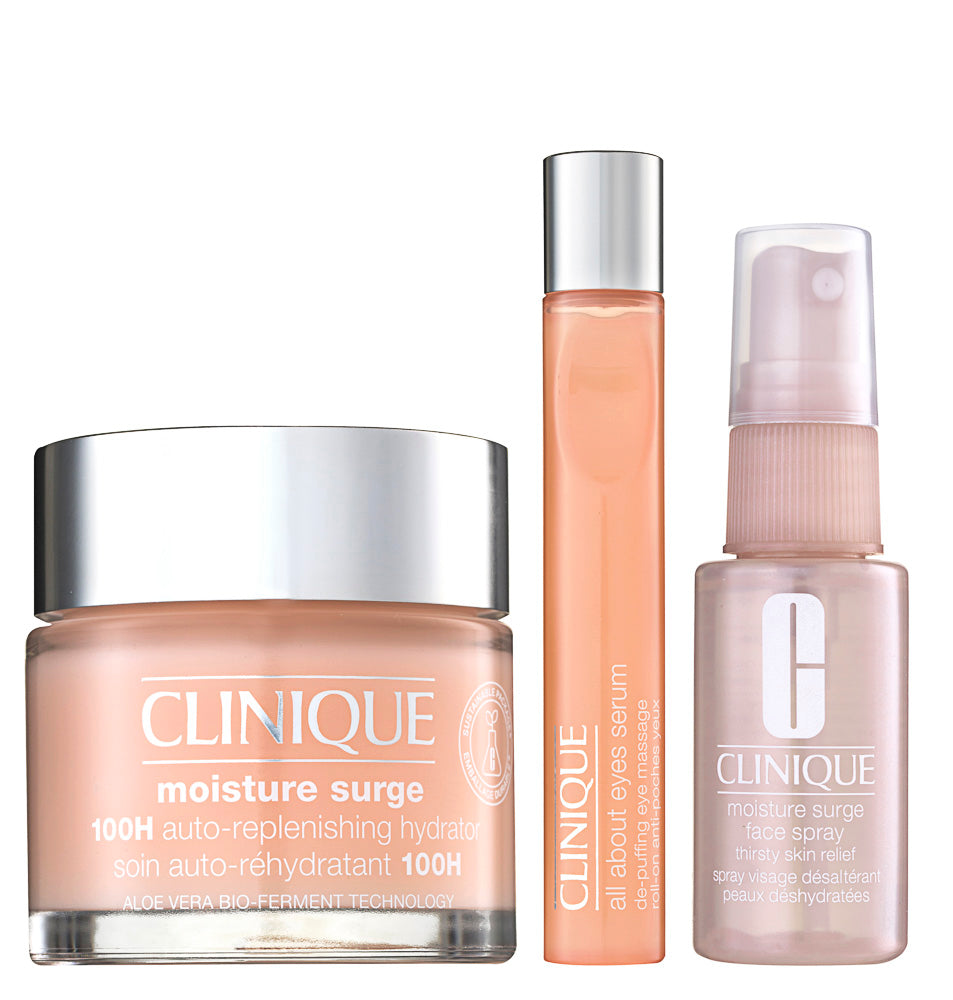 Clinique Moisture Surge 100-Hour Auto-Replenishing Hydrator Set 75 ml Hydrator + 15 ml Eye Serum + 30 ml Face Spray