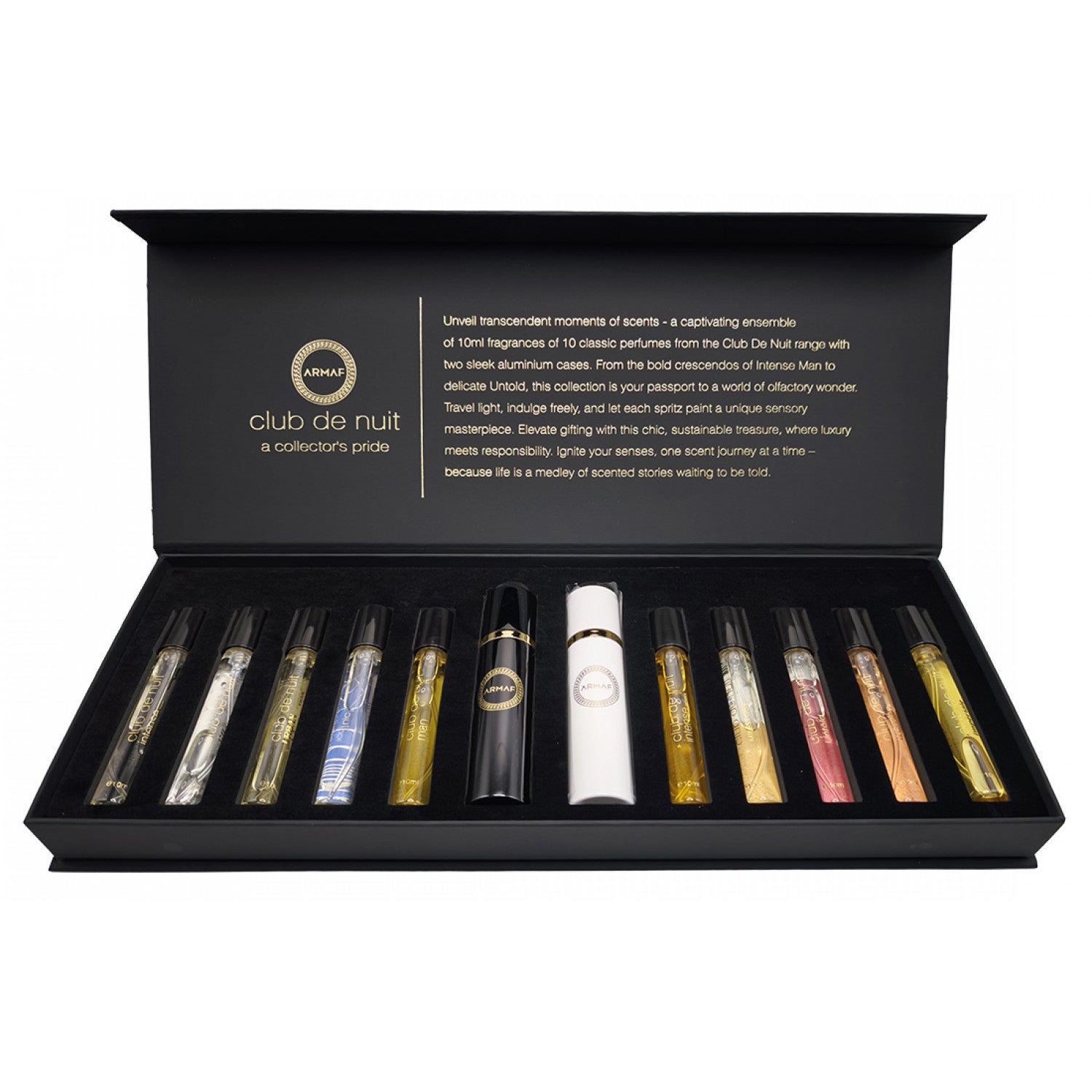 Armaf Club de Nuit EDP Geschenkset Set 10 ml Intense Man + 10 ml Sillage + 10 ml Urban Man Elixir + 10 ml Iconic + 10 ml Man + 10 ml Intense Woman + 10 ml Milestone + 10 ml Untold + 10 ml Woman + 10 ml Imperiale