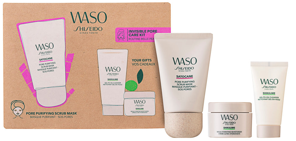 Shiseido Waso Gesichtspflege-Set 80 ml Pore Scrub Mask + 30 ml Gel Oil Cleanser + 15 ml Hydrating Moisturizer