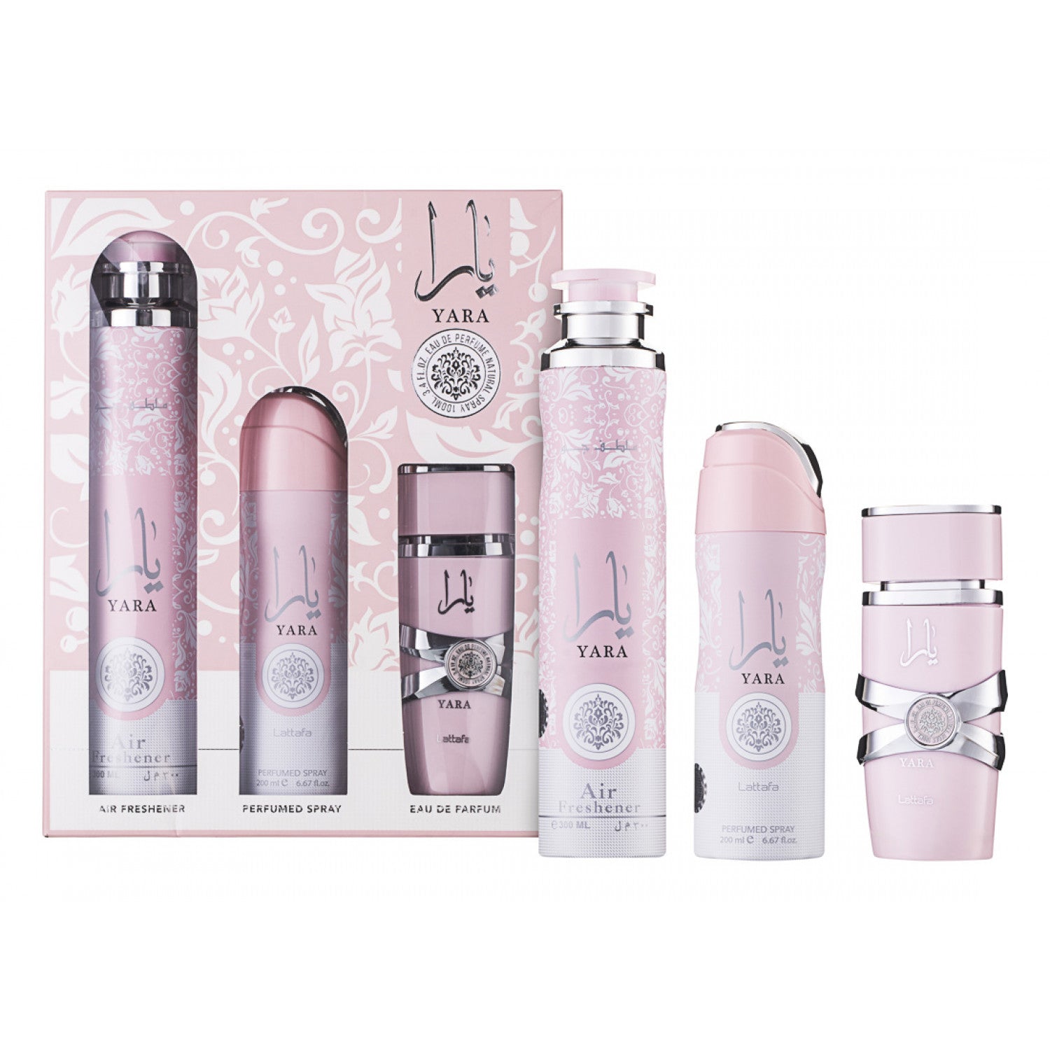 Lattafa Yara Eau de Parfum Set 100 ml + 200 ml Körperspray + 300 ml Air Freshener