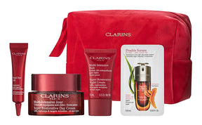 Clarins Super Restorative Tagescreme Set 50 ml Super Restorative Tagescreme + 15 ml Super Restorative Nachtcreme + 7 ml Total Eye Lift Augencreme + Tasche