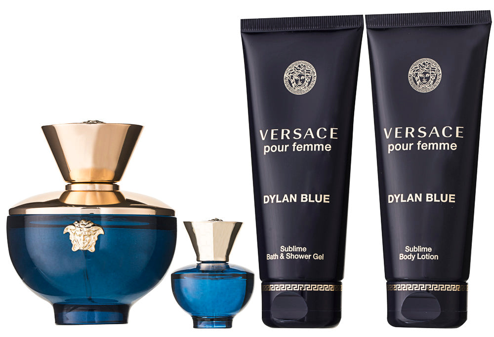 Versace Dylan Blue Pour Femme EDP Geschenkset EDP 100 ml + EDP 5 ml + 100 ml Duschgel +  100 ml Körperlotion