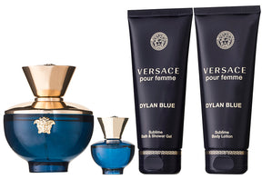 Versace Dylan Blue Pour Femme EDP Geschenkset EDP 100 ml + EDP 5 ml + 100 ml Duschgel +  100 ml Körperlotion