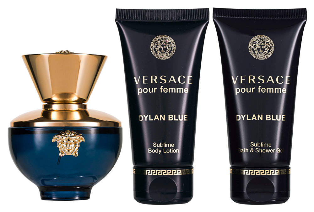 Versace Dylan Blue Pour Femme EDP Geschenkset EDP 100 ml + 100 ml Duschgel +  100 ml Körperlotion + Tasche