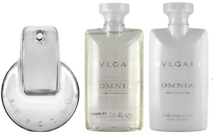 Bvlgari Omnia Crystalline EDT Geschenkset EDT 65 ml + 75 ml Duschgel + 75 ml Körperlotion + Pouch