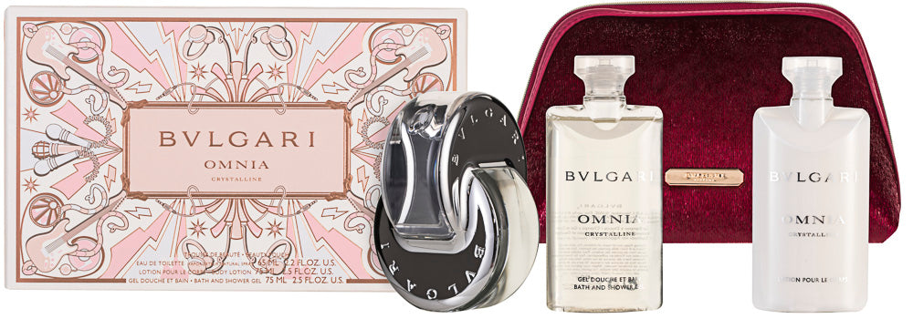 Bvlgari Omnia Crystalline EDT Geschenkset EDT 65 ml + 75 ml Duschgel + 75 ml Körperlotion + Pouch / 2020