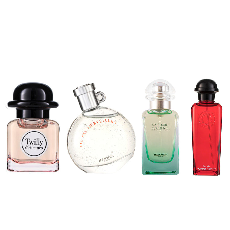 Hermès Coffret Decouverte Miniature Geschenkset EDP 7.5 ml Twilly d'Hermes + EDT 7.5 ml Un Jardin sur le Nil + EDT 7.5 ml Eau des Merveilles + EDC 7.5 ml Eau de Rhubarbe Ecarlate