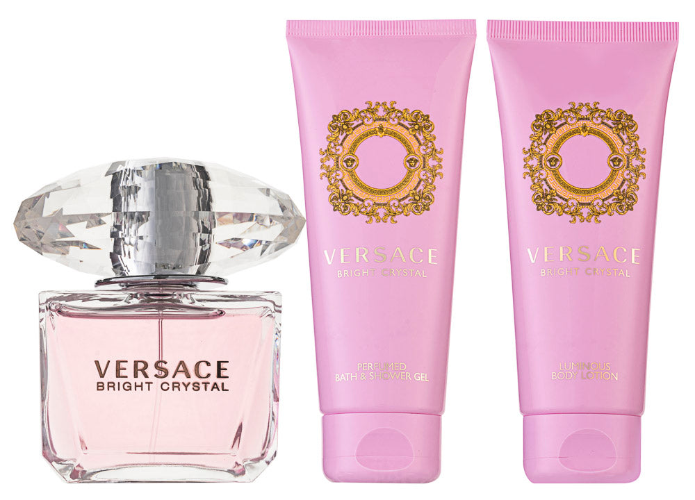 Versace Bright Crystal EDT Geschenkset EDT 90 ml + 100 ml Körperlotion + 100 ml Duschgel + Tasche