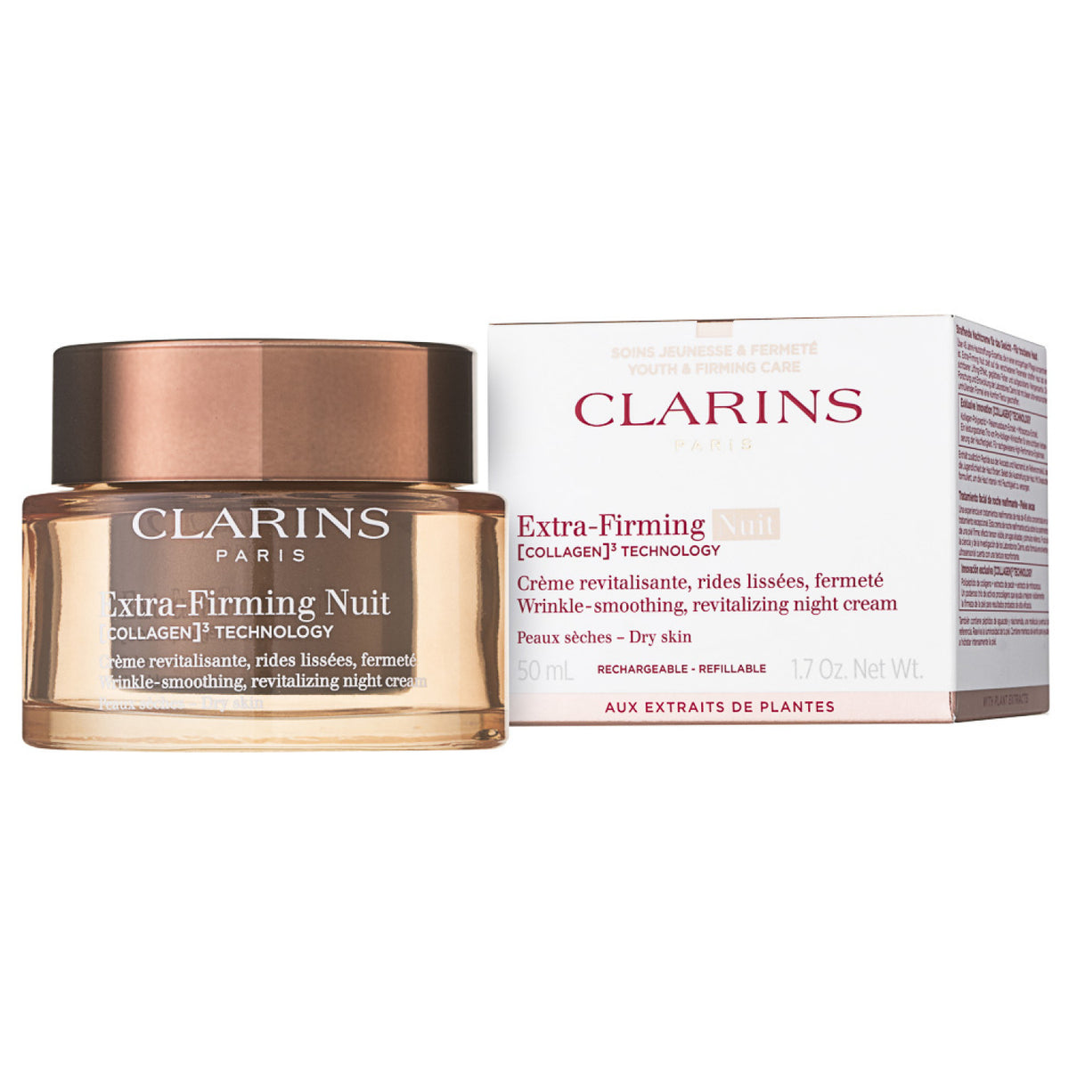 Clarins Extra-Firming Nuit [COLLAGEN]³ Technology Nachtcreme - Trockene Haut 50 ml / Nachfüllbar