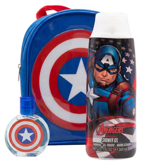 Marvel Captain America EDT Geschenkset Set 50 ml + 300 ml Duschgel + 1 Stk. Kinderrucksack 