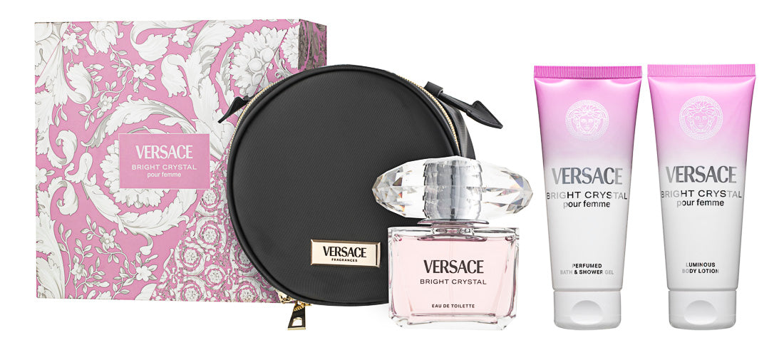 Versace Bright Crystal Eau de Toilette Set 90 ml + 100 ml Körperlotion + 100 ml Duschgel + Tasche