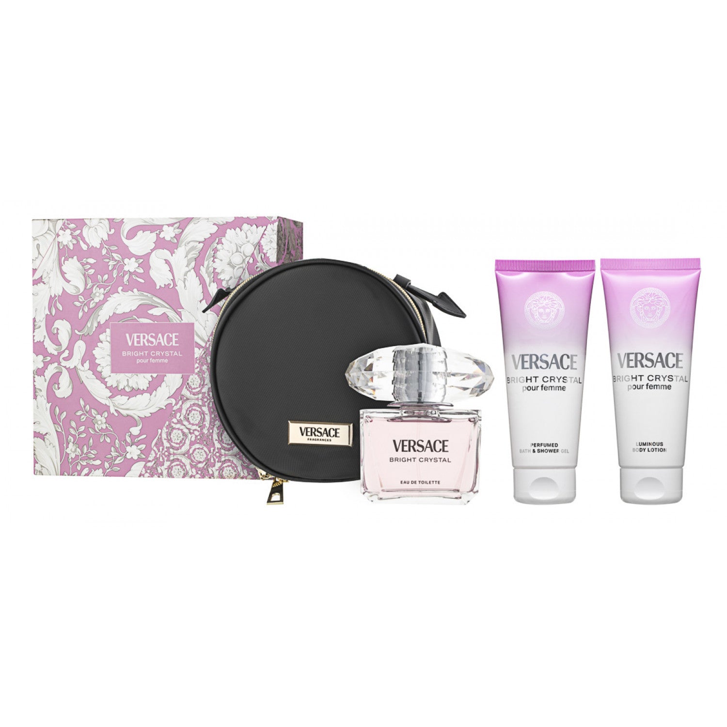 Versace Bright Crystal Eau de Toilette Set 90 ml + 100 ml Körperlotion + 100 ml Duschgel + Tasche