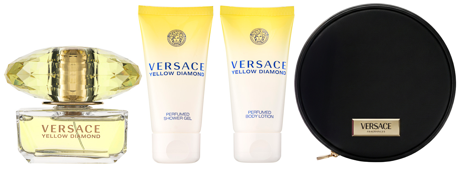 Versace Yellow Diamond Eau de Toilette Set 90 ml + 100 ml Duschgel + 100 ml Körperlotion + 1 St. Kosmetiktasche