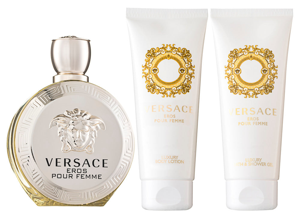 Versace Eros Pour Femme Eau de Parfum Set 100 ml + 100 ml Körperlotion + 100 ml Duschgel + Tasche