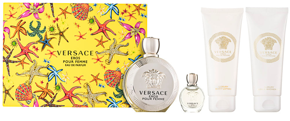 Versace Eros Pour Femme Eau de Parfum Set 100 ml + 5 ml + 100 ml Körperlotion + 100 ml Duschgel