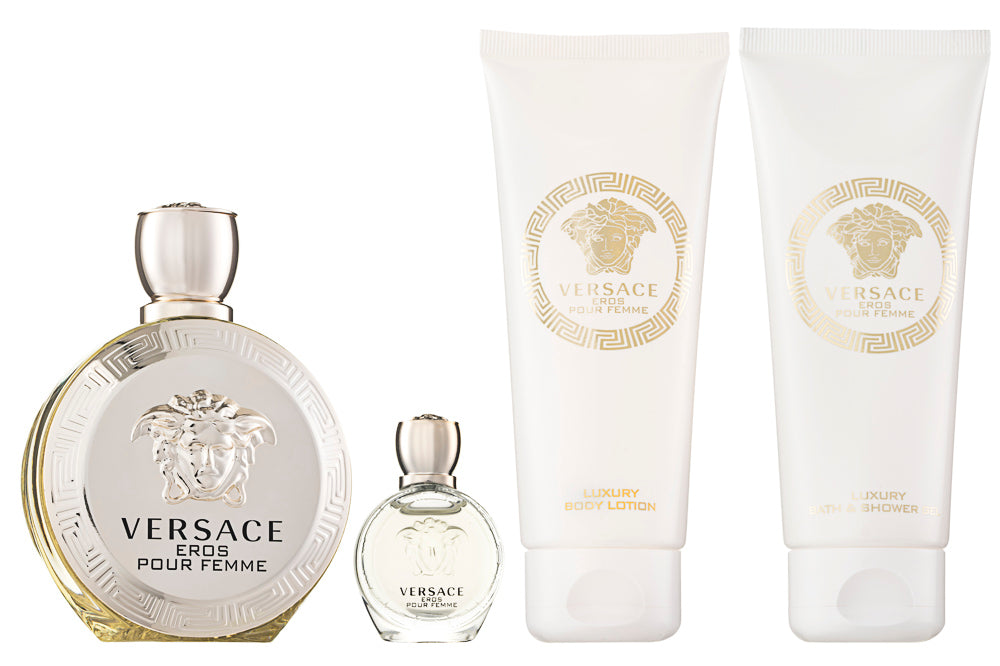 Versace Eros Pour Femme Eau de Parfum Set 100 ml + 5 ml + 100 ml Körperlotion + 100 ml Duschgel