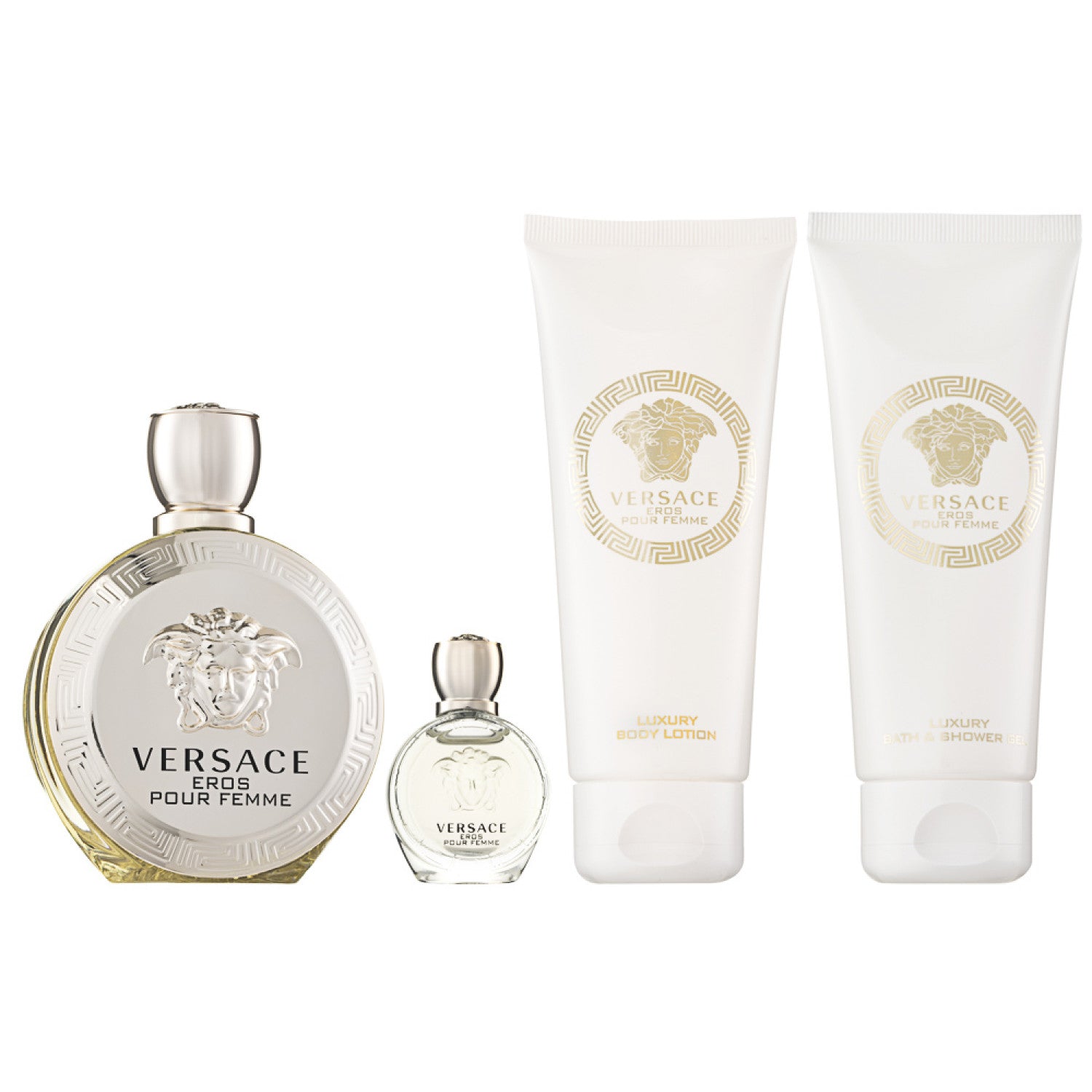Versace Eros Pour Femme Eau de Parfum Set 100 ml + 5 ml + 100 ml Körperlotion + 100 ml Duschgel