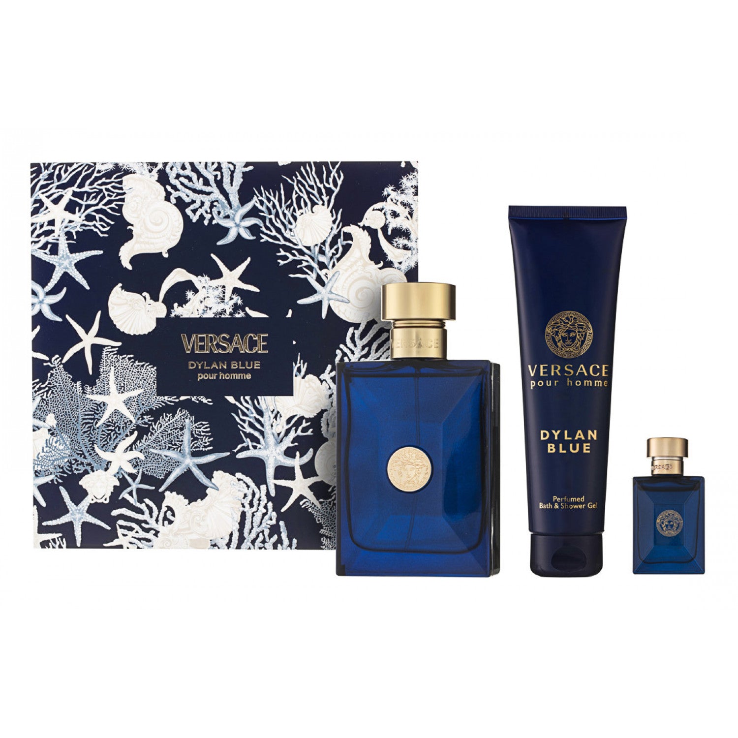 Versace Dylan Blue Pour Homme Eau de Toilette Set 100 ml + 150 ml Duschgel + 5 ml