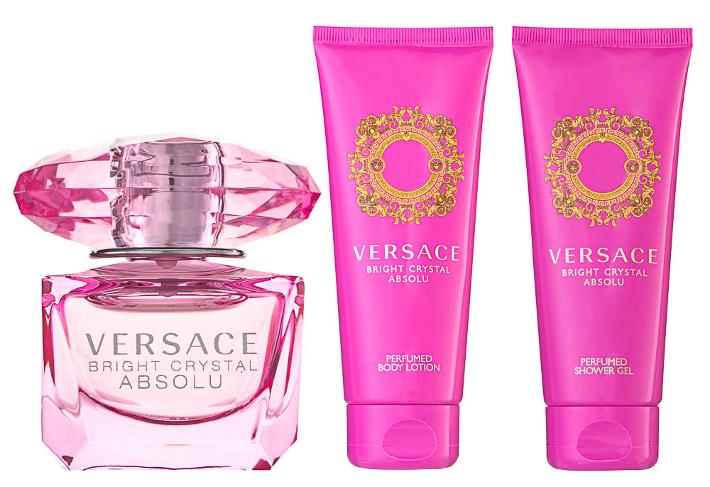 Versace Bright Crystal Absolu EDP Geschenkset EDP 90 ml + 100 ml Körperlotion + 100 ml Duschgel + Tasche