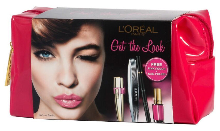 L`Oréal Professional Paris Get the Look Geschenkset 7 ml False Lash Midnight Mascara + Superliner Perfect Slim Intense Black Eyeliner + Color Riche Nail Polish ( 210 Shocking Pink ) + 6 ml Lip Gloss 102 Romy 